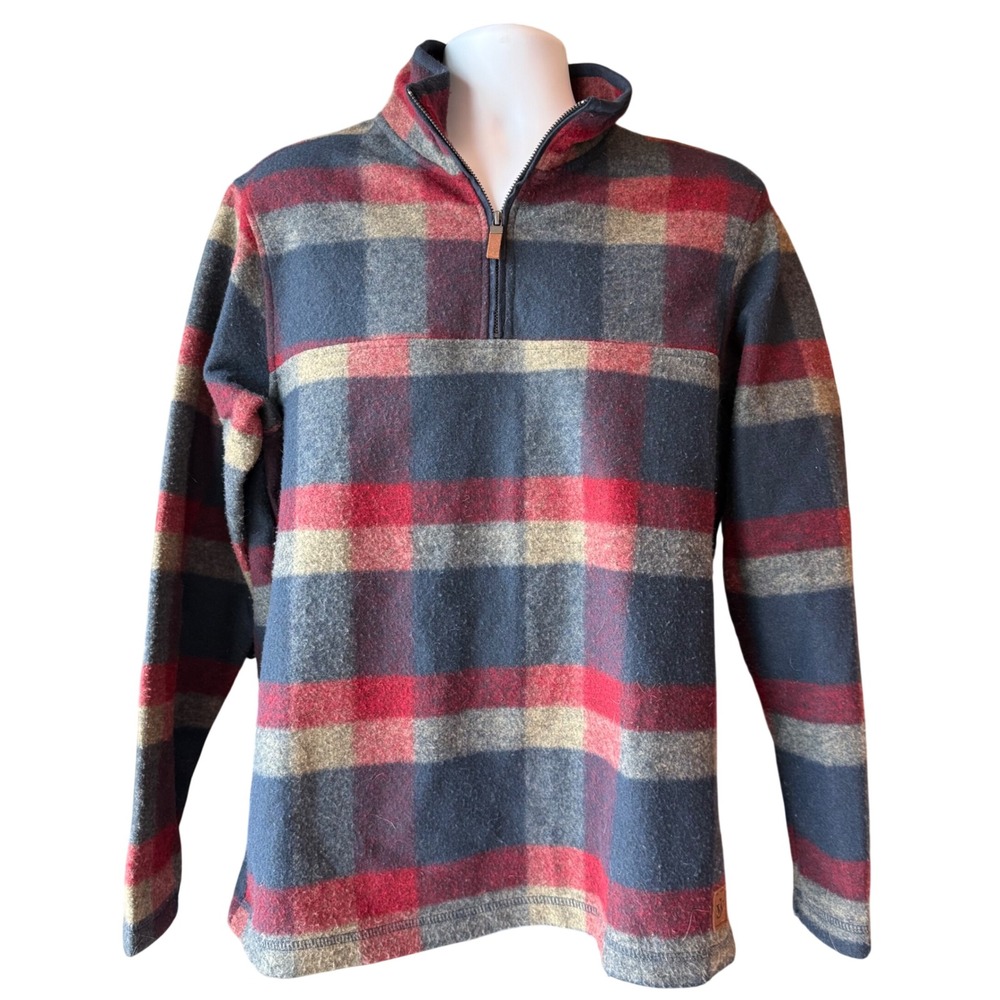 John Wayne Stock & Supply Plaid Fleece Pullover Quarter Zip Western Size Medium